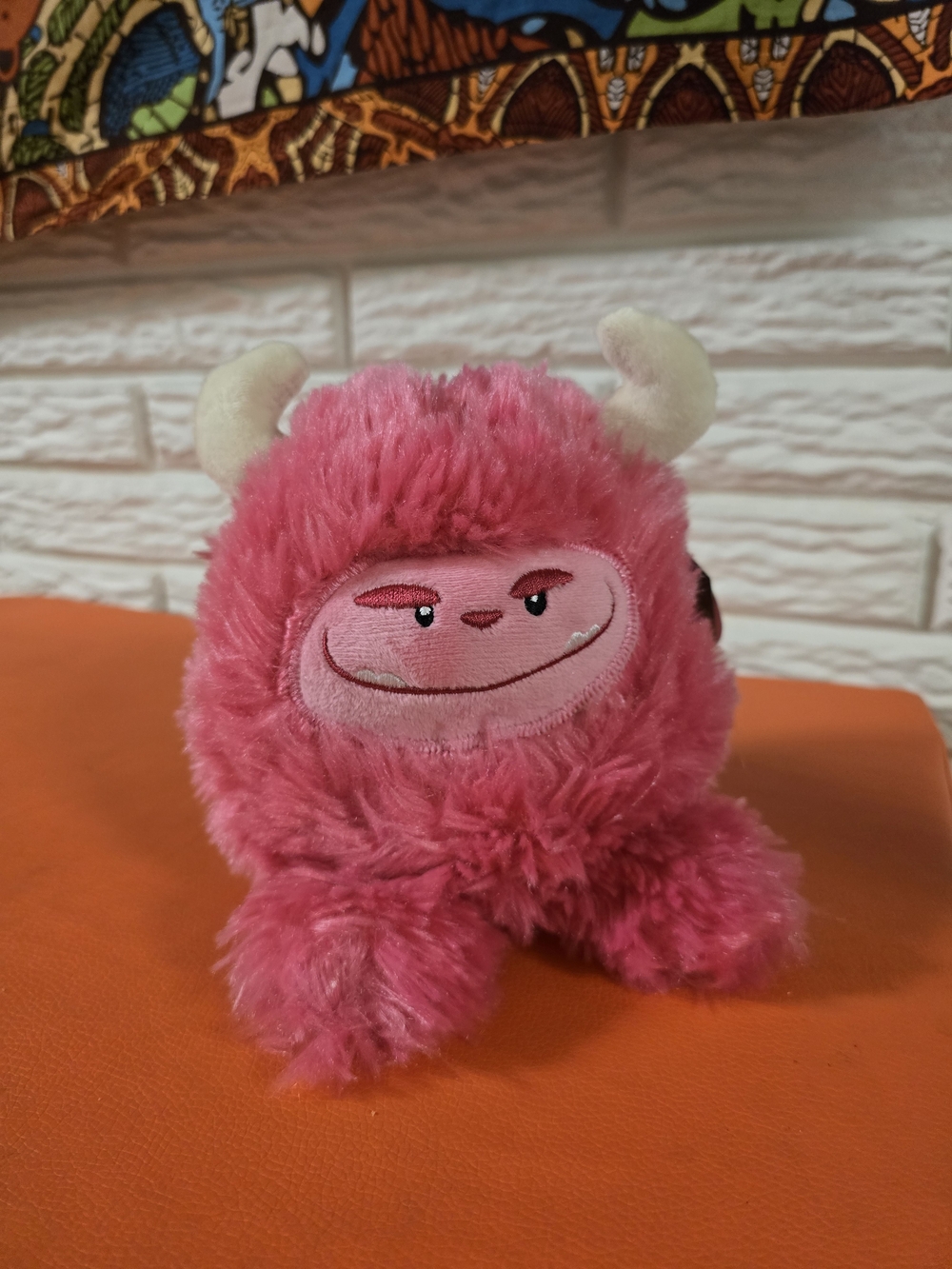 Plush Pink Horned Monster Stuffed Animal - Cute Soft Cuddly Toy